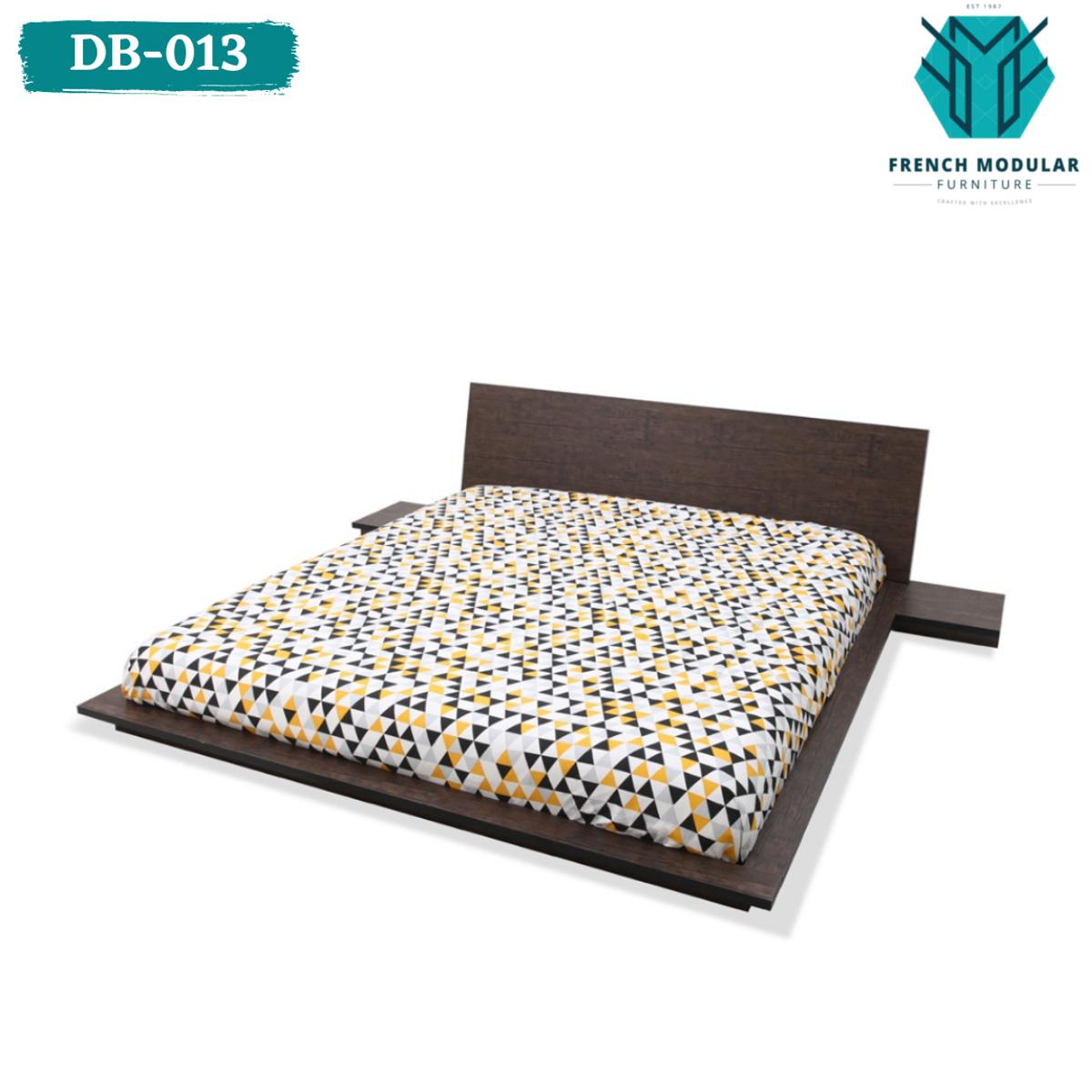 DB-013 - FMF Oak Wood Walnut Brown Polish Japanese Floor King / Queen Bed with side tables