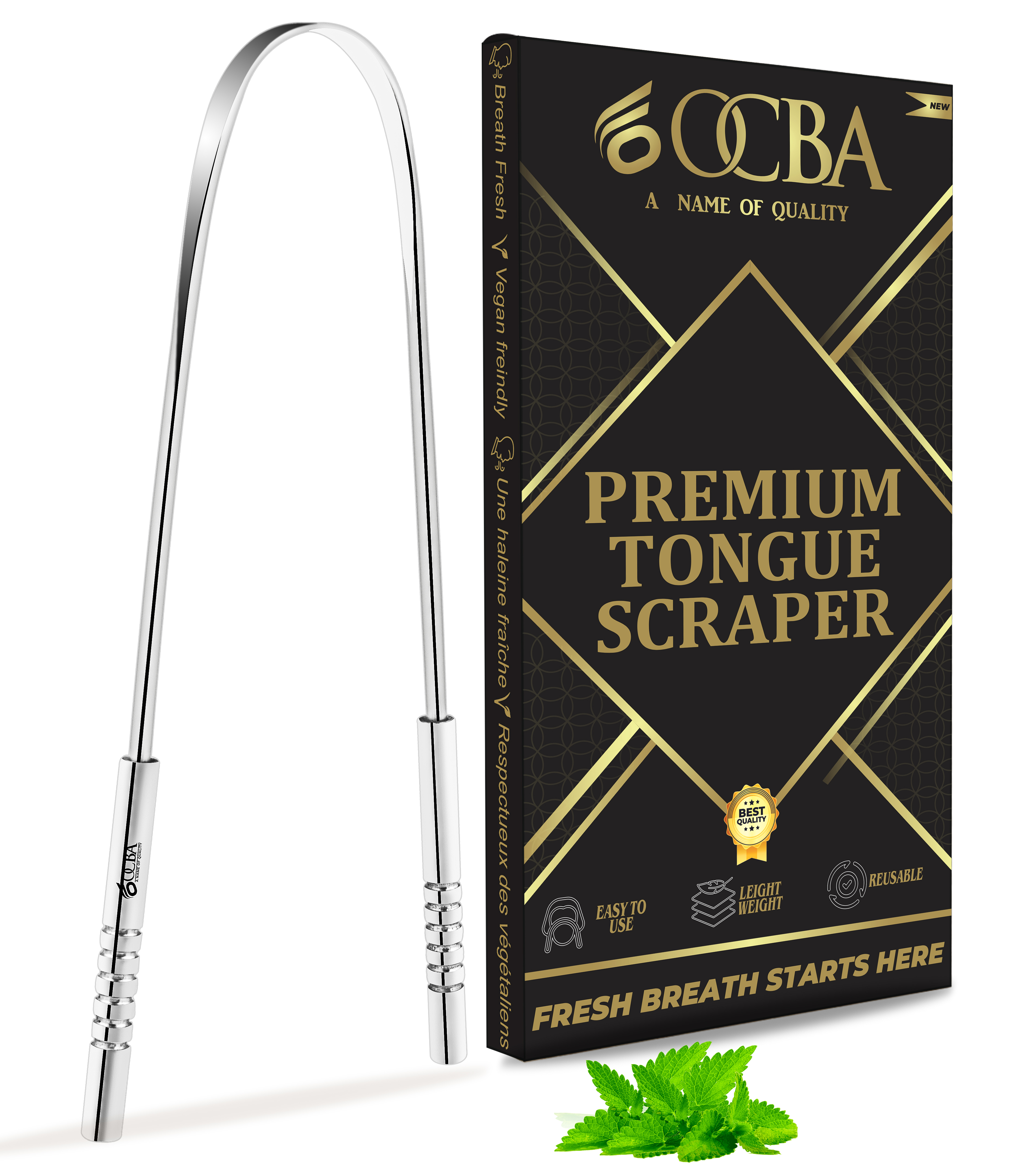 OCBA Tongue Cleaner For Fresh Breath & Oral Hygiene Tongue Scraper Premium Stainless Steel Tongue Brush For Men &  Women