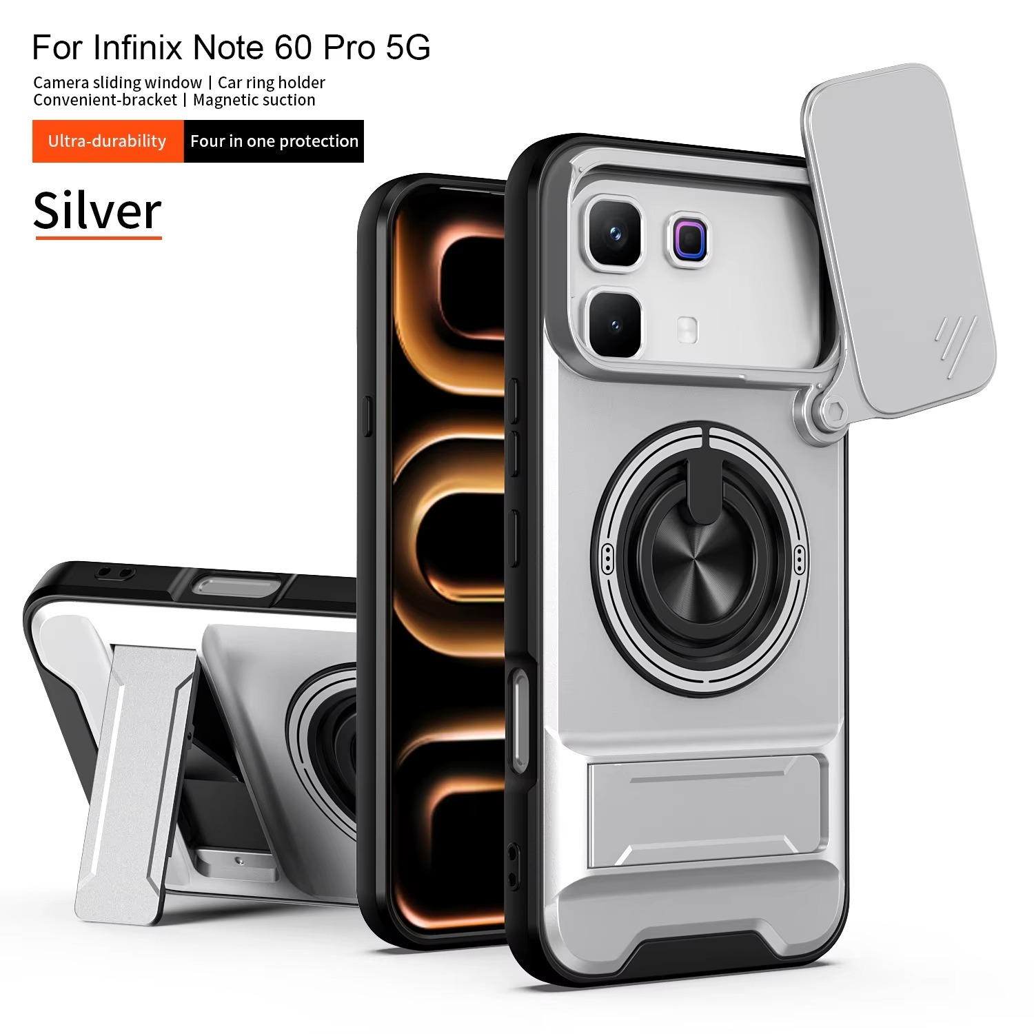 Infinix Note 60 / Note 60 Pro Compatible With Protective Camera Cover Kickstand Case