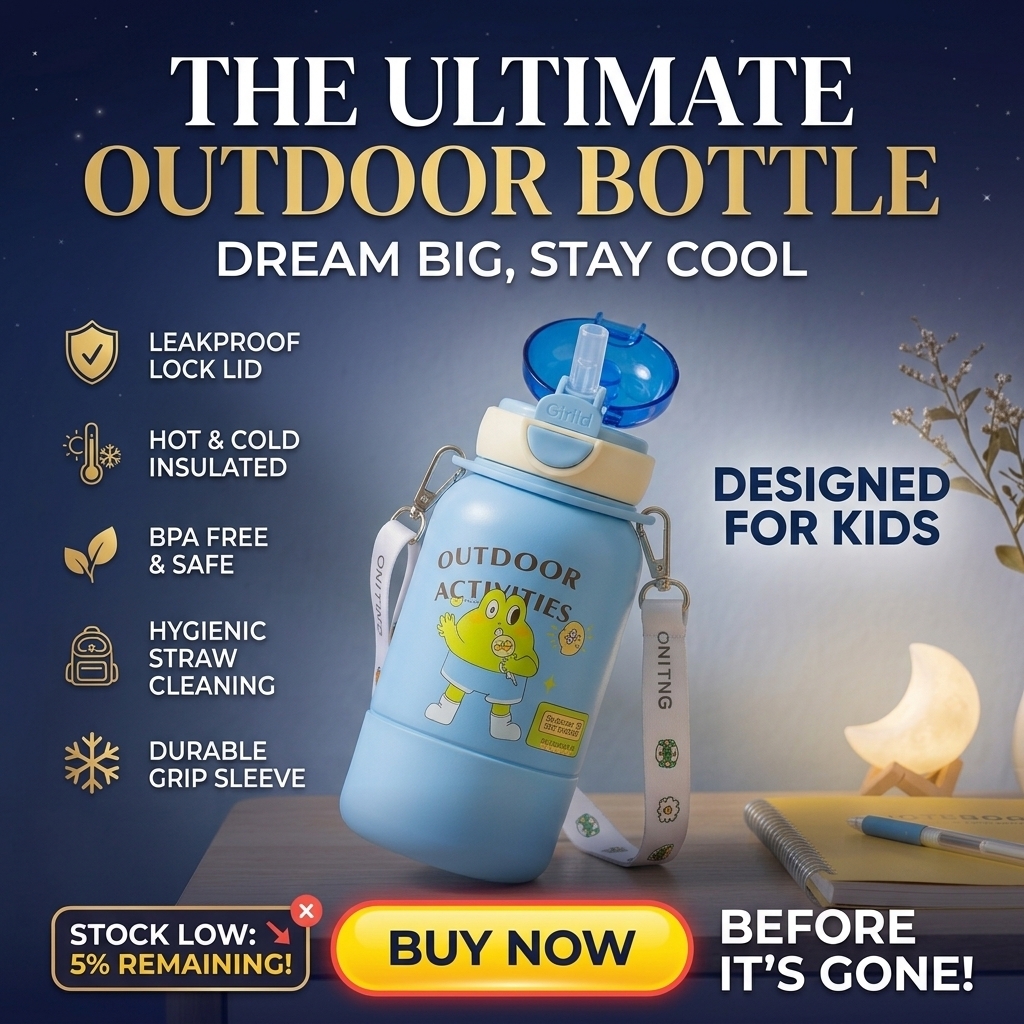 550ml Stainless Steel Water Bottle – Hot & Cold Insulated Bottle with Dual Sipper & Straw, Leakproof Flip Lid, Carry Strap & Attached Cup – Portable School & Travel Bottle