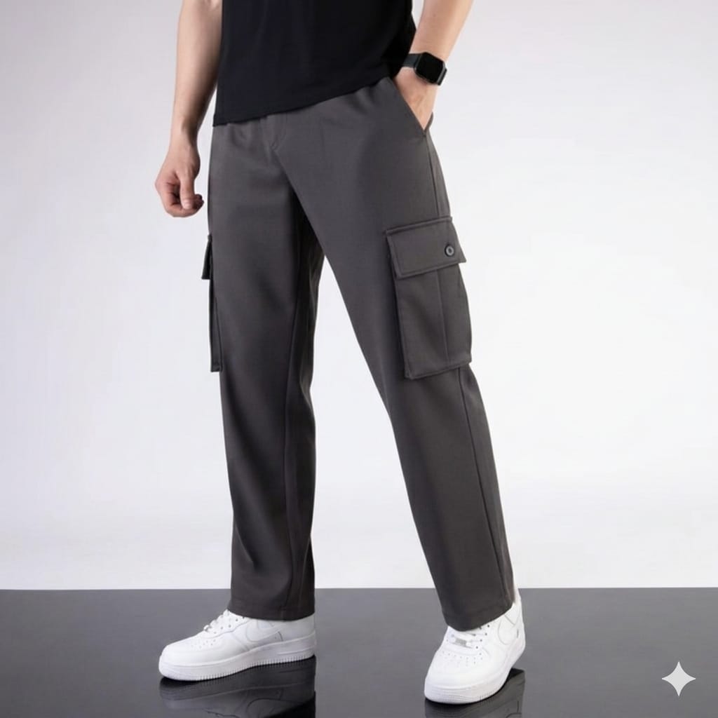 TF Clothing | Men’s Cargo Pocket Straight Fit Summer Cotton Blend Wide Leg Baggy Cargo Trousers For Men Casual Streetwear Pants Multiple Colors