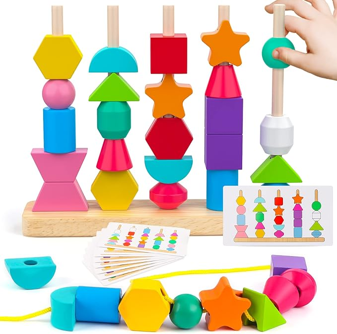 Montessori Wooden Beads Sequencing & Shape Matching Toy for Kids – Color Sorting, Pattern Learning Educational Puzzle (2025-24)
