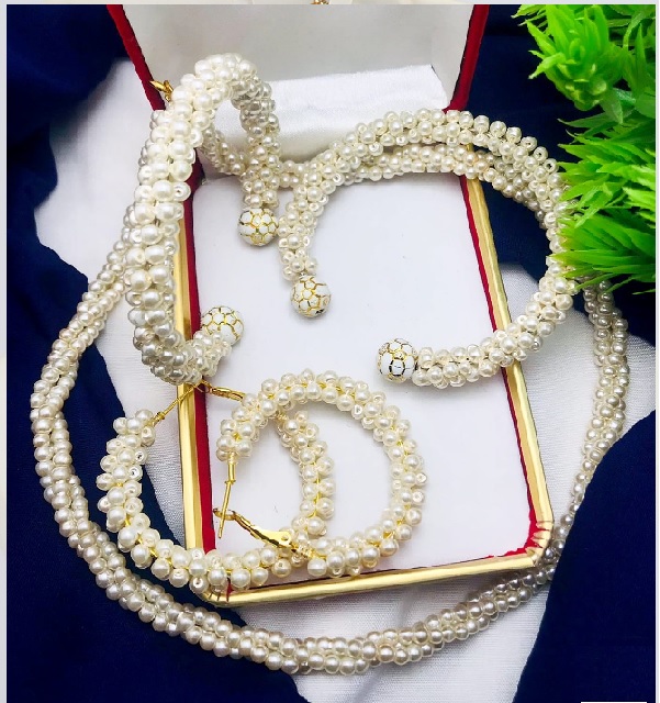 Elegant Pearl Gajra Jewelry Set | Traditional Handwear with Mala + Gajra + Earring | Girls & Women Festive Accessory