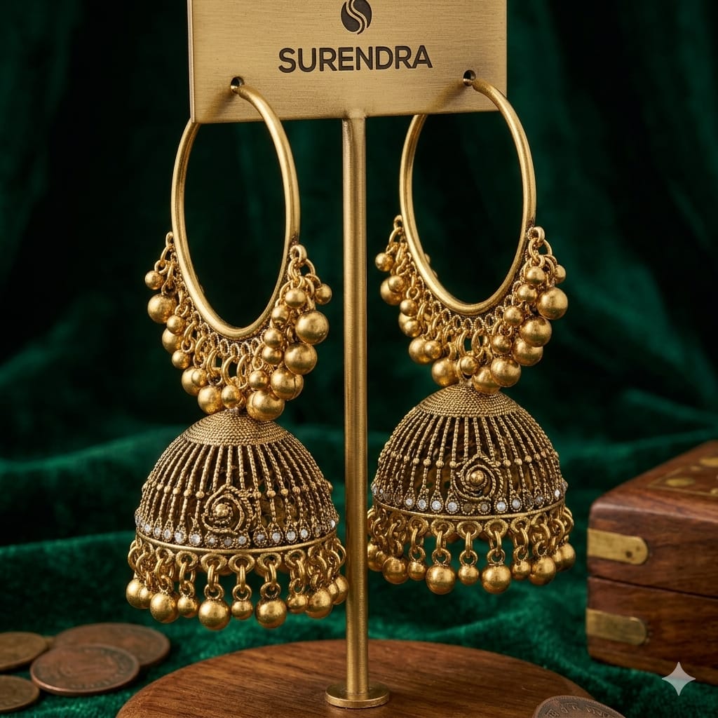 Jhumka Bali Antique Style Fo Wome And Girl New Trendy Fashion Look Earrings With Three Color