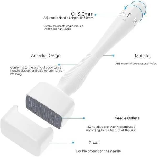 Micro Needle Stamp, Derma Stamp Adjustable 0-3mm 140 Titanium Needles Professional Derma Stamping for Skin, Eyebrows and Scalp Care