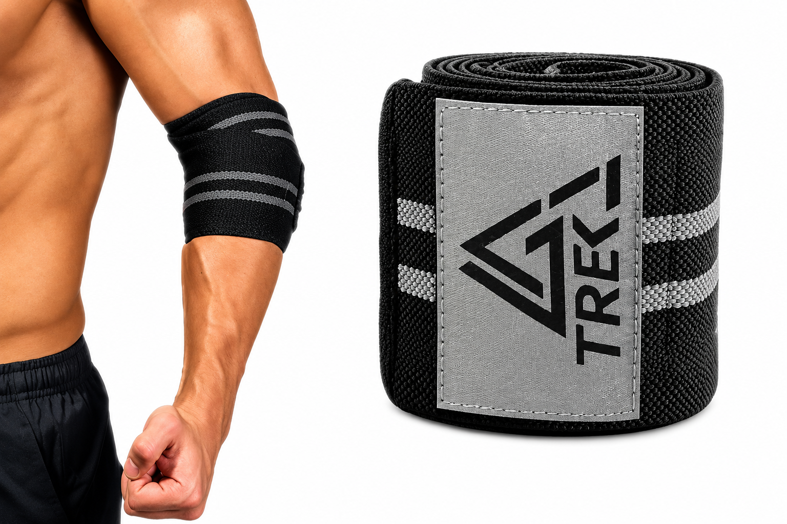 THE TREK Premium Elbow Wraps (Pair) | Adjustable Compression Support for Weight Lifting, Powerlifting, Gym & Fitness