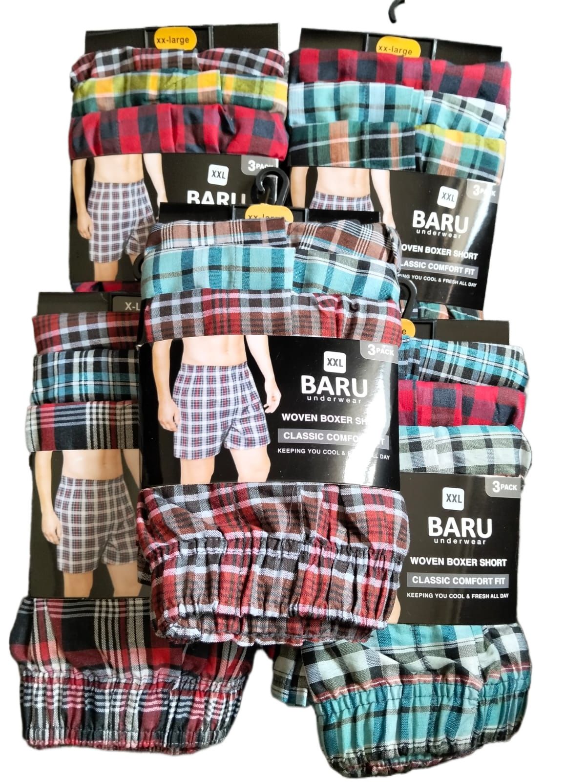 Mens Cotton Checkered Boxers Shorts Woven 3 Pack Soft Breathable Underwear M-2XL