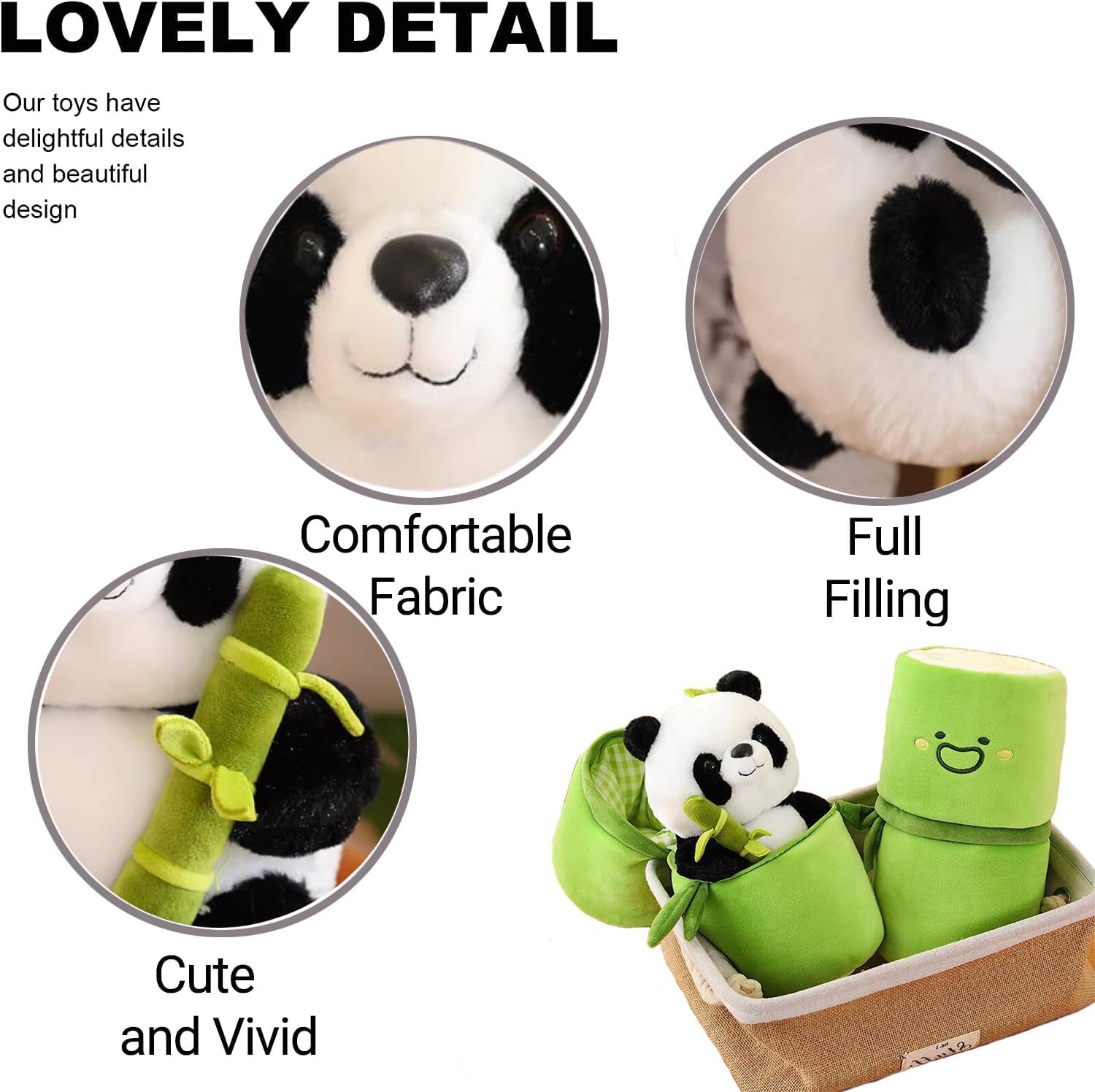25cm Large Cute Panda Plush with Bamboo, Kawaii Soft Panda in Bamboo Stuffed Animals Toy, Plushies Doll Gifts for Kids Girls Boys Birthday Valentine (Panda in Bamboo)