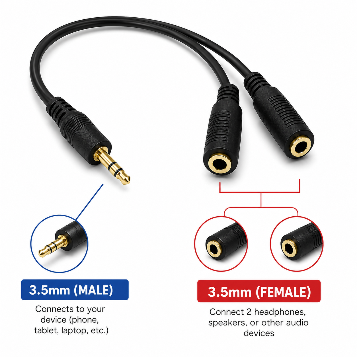 3.5mm AUX Headphone Y Splitter Cable 4-Pole 3.5mm AUX Female to 3-Pole 2x3.5mm Male Headset Mic & Stereo Audio Converter Cable for PC Computer