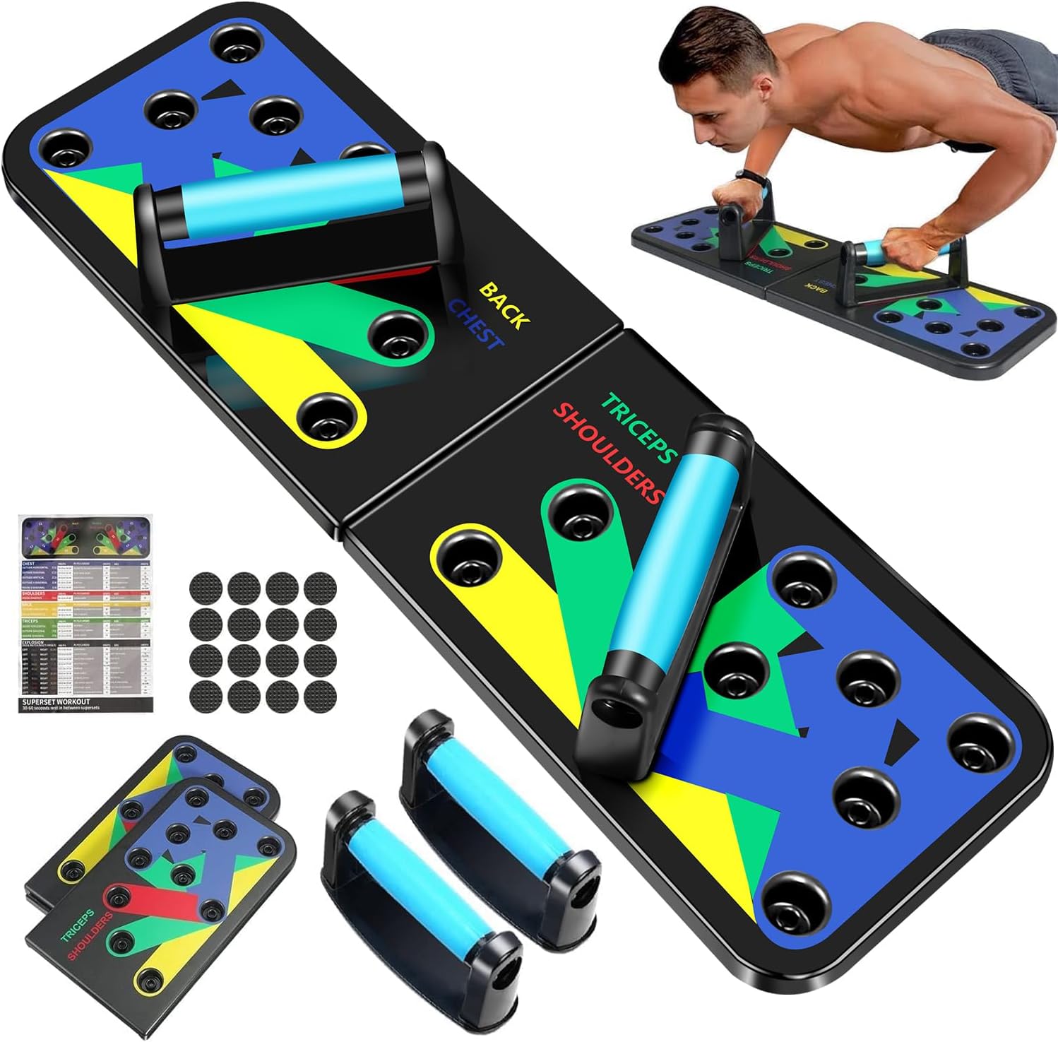 Multifunctional Pushup Board - 12 in 1 Body Building Push Up Rack - Adjustable Hand Gripper for Forearm Strength - 11Pcs Resistance Bands Set - Best Home Workout Equipment - Home Gym Combo - Fitness Equipment - Exercise Kit