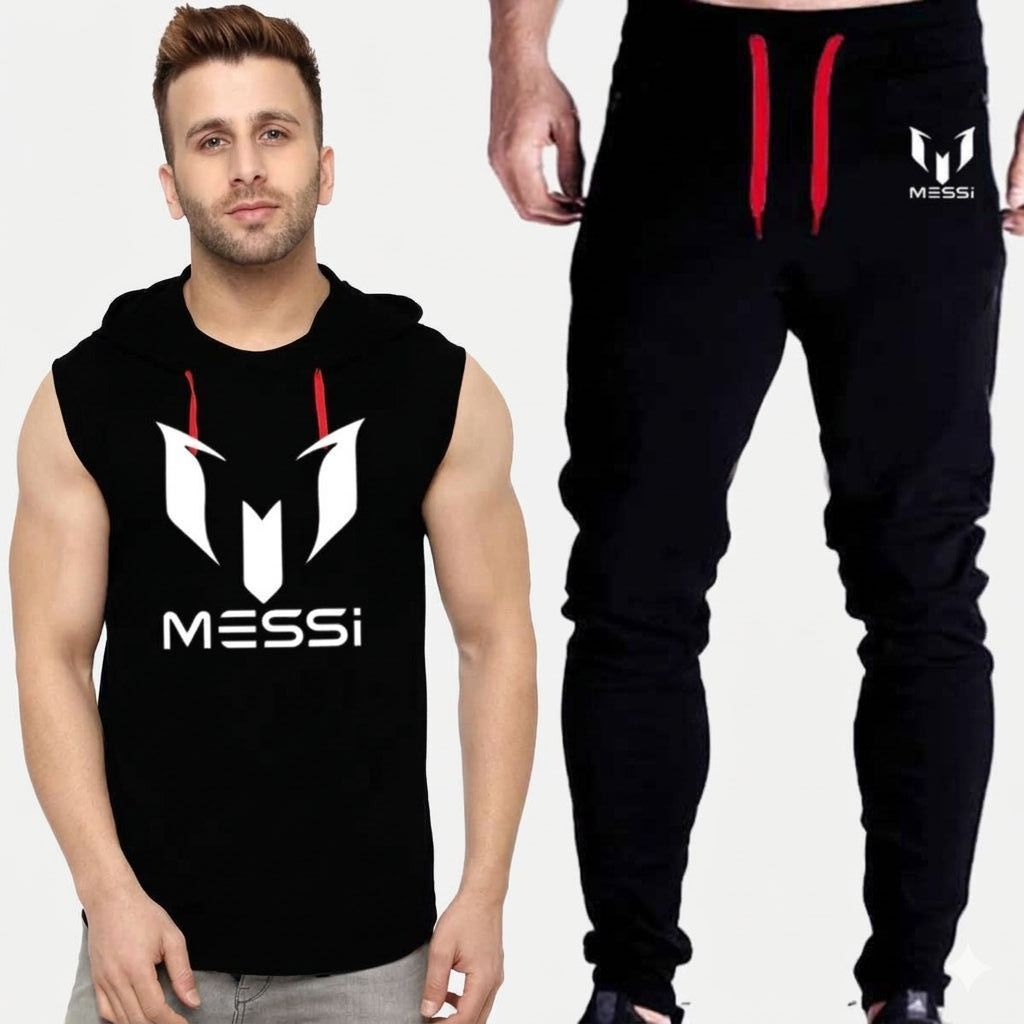 Printed Gym Summer Hooded Sleeveless Tracksuit for Mens (Hooded Tshirt