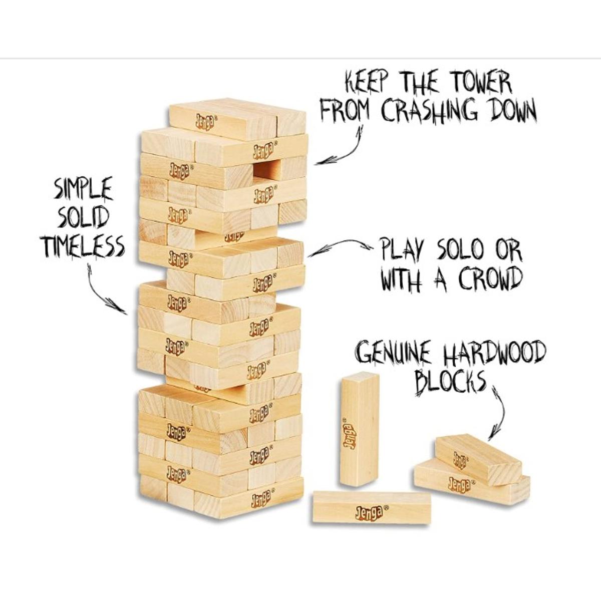 Hasbro Gaming Jenga Tower Wooden Blocks Game -  Classic Jenga with Numbers Wood Toy For Kids and Family - Jenga Kids & Adults Wooden Block Game