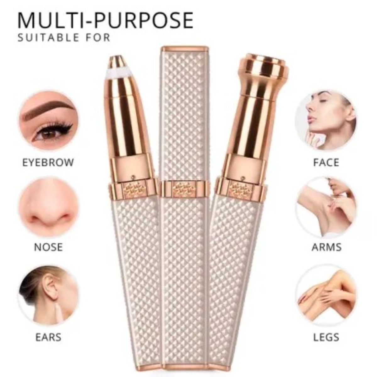 Hair Removal Machine 2 in 1 Facial and Eyebrow Hairs Remover USB Rechargeable Painless Face Eyebrows Nose Ears UpperLips Full Body-Washable/removable 2 Trimmer Heads Fast Shaving for Girls Shaver with LED Light-Gold white black Wiscobuy