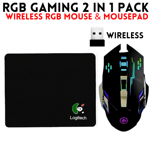 Wireless Gaming Mouse RGB With High Quality Mouse Pad - 7 Light Breathing RGB Mouse With All Sides Stitched Mousepad - USB Wired Gaming Mouse For PC & Laptop