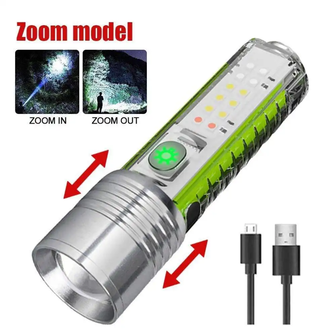 Multifunctional High Power Zoomable Flashlight Torches LED Super Bright Rechargeable High Lumens Long Range Flash Light 8 Modes Tactical Flashlight with Fluorescent Shell, Portable Hand Torch for Emergencies, Camping, Hiking