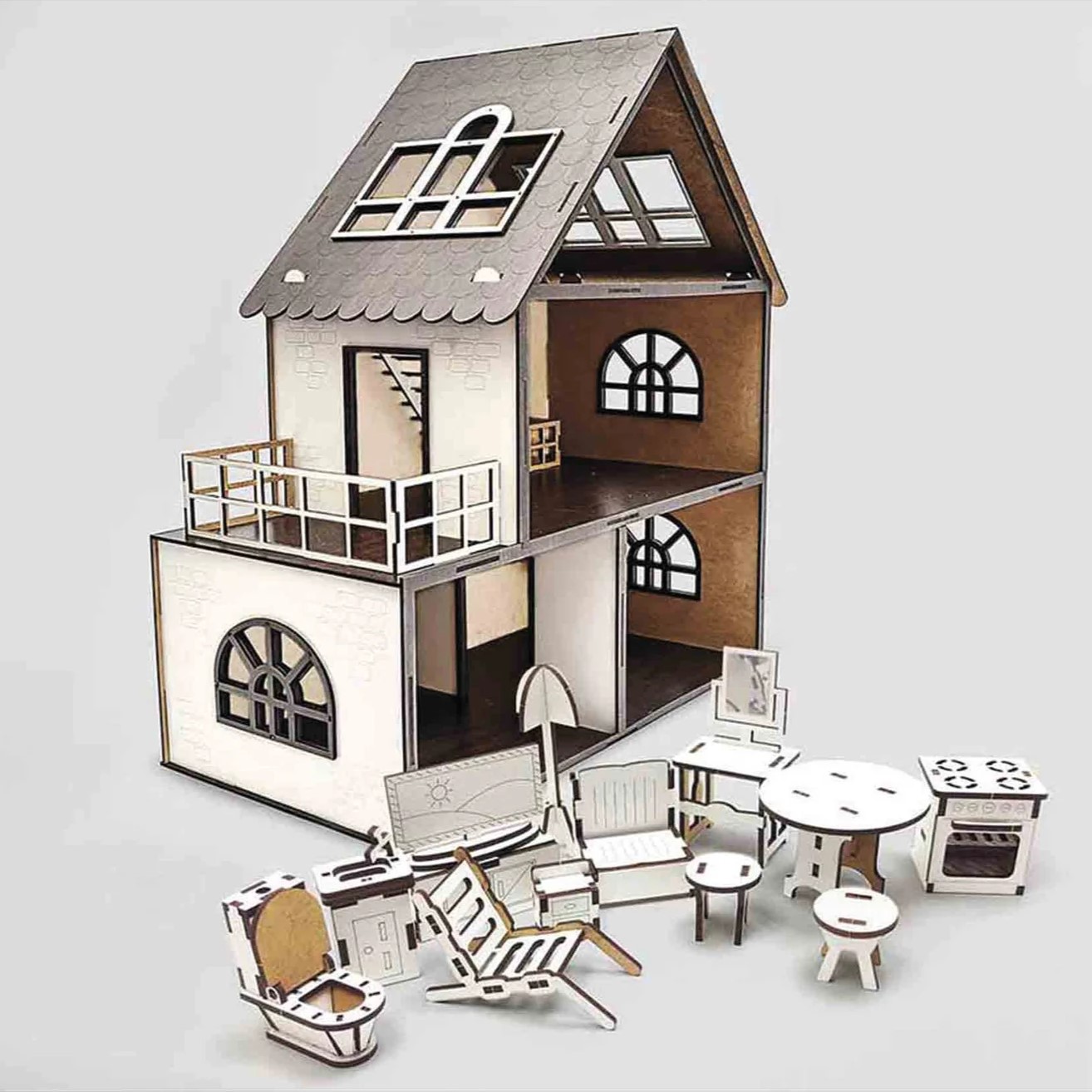 Dollhouse 3 Floors with furniture, Best Birthday Gift For Kidds, House Miniature 1.12 Scale, House for Dolls Laser Cut design,