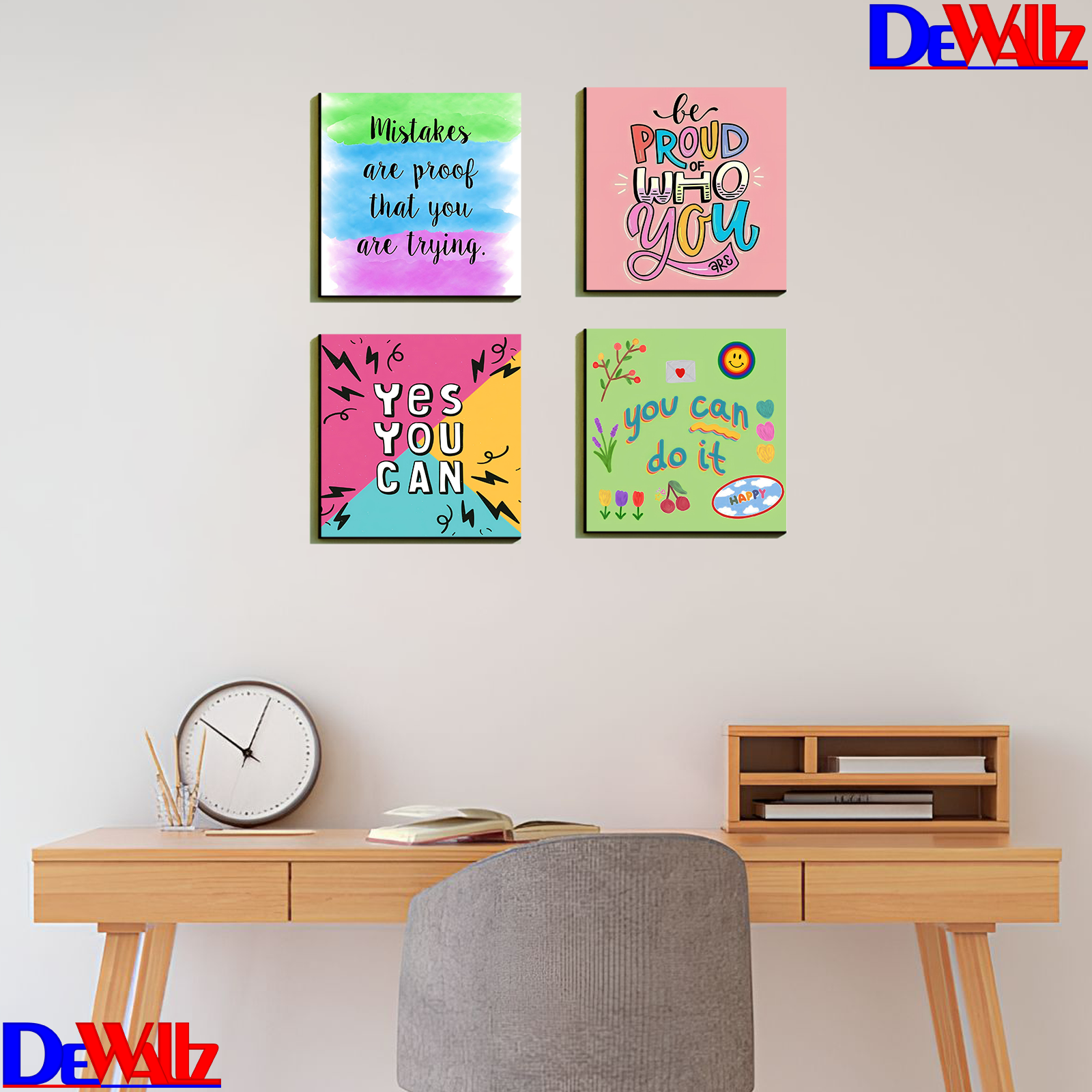 Pack of 4 Motivational Quote Picture Wooden Canvas Frames 5x5 inches