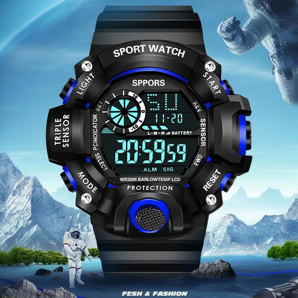 Outdoor Sports Watch for Boys Multifunctional LED Display Watch for Men Shockproof Sport Watch for Gents