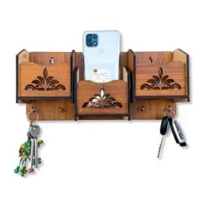 3 Shelf Wooden Wall Mounted Key Holder Rack for Home Decor and Storage Organizer