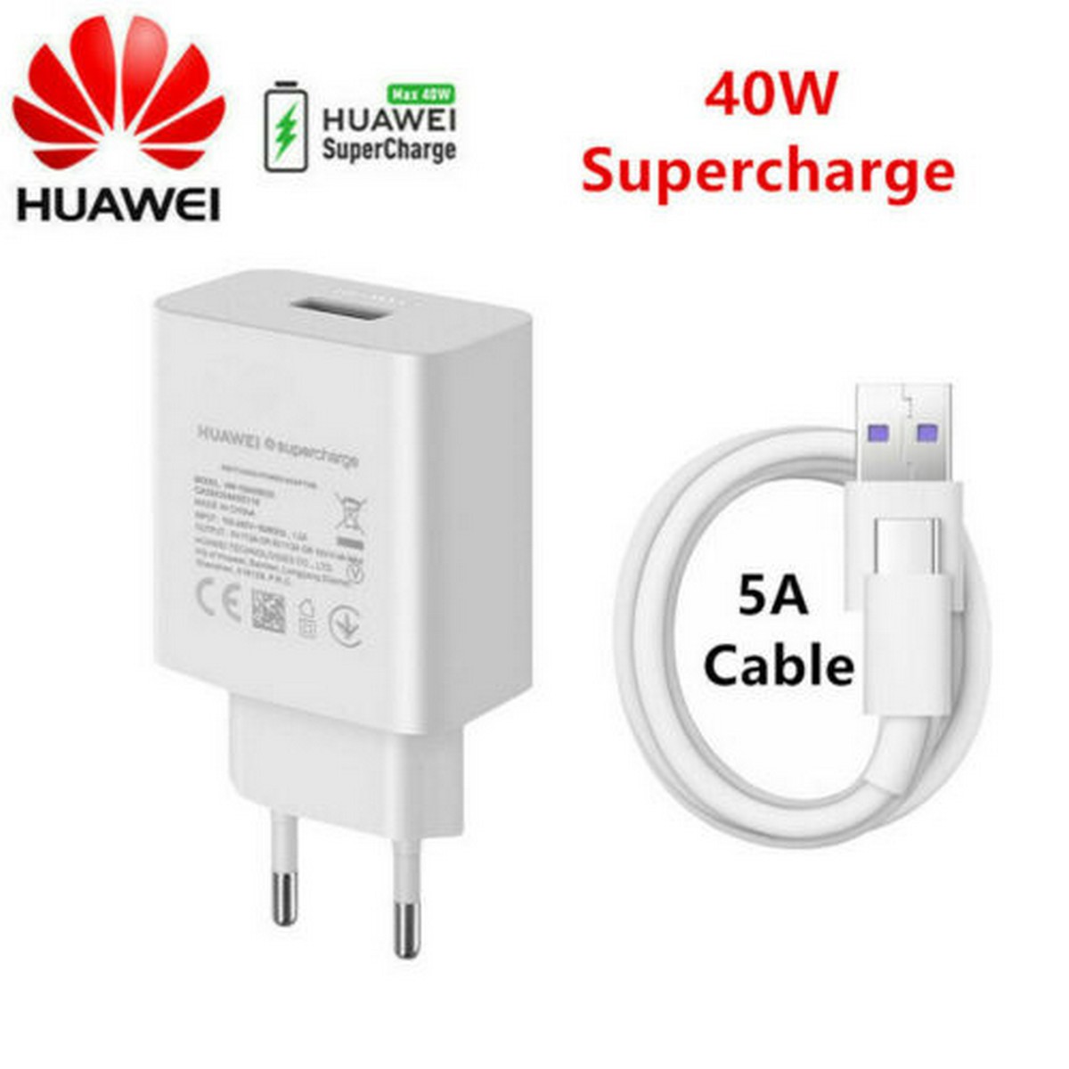 Original Huawei P30 Pro Mate 20 RS 40W Super Charge Fast Charger 5A Type-C  Cable
