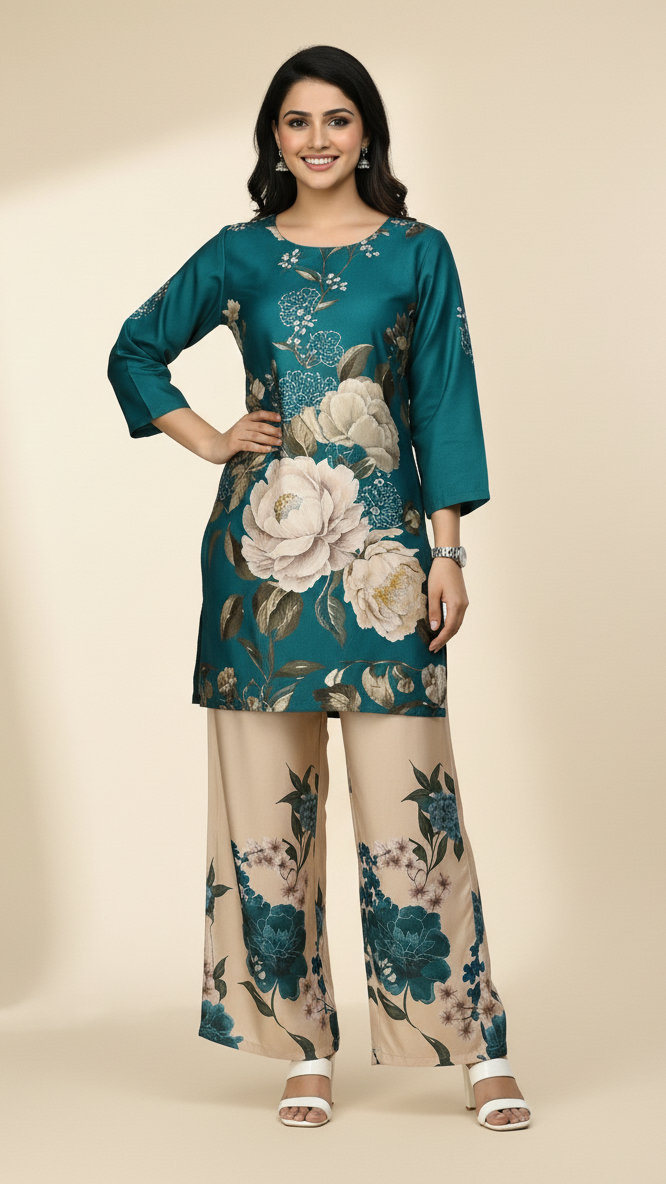 Hooriya's Trending Co-Ord Set Stitched 2pcs Dress for Girls – Stylish Bana Dora Kurti with Matching Trouser | Summer Wear Casual & Party Outfit | Comfortable & Fashionable Girls Clothing By Hooriya's