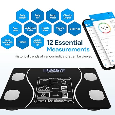 Smart Digital Body Weight Scale 180KG Bluetooth Electronic Weighing Scale with App Sync for Household Use - Accurate Body Fat & BMI Measurement, Bathroom Balance Scale