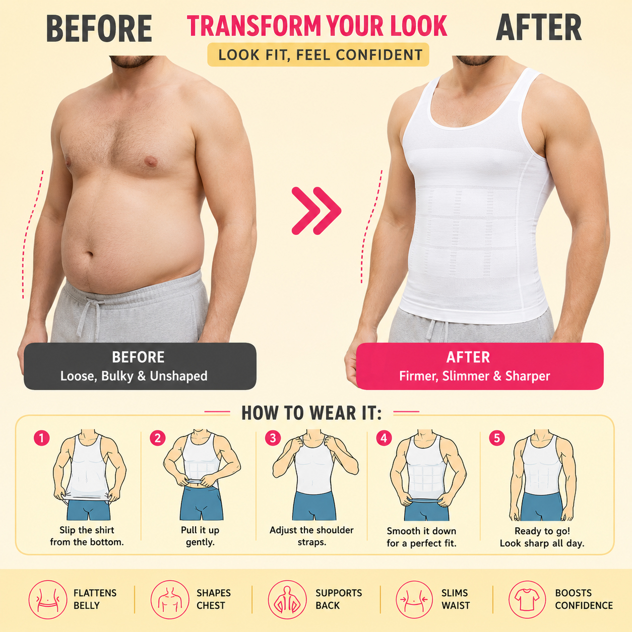 SHOPBOP Men Body Shaper Slimming Vest for Men Compression Slimming Undershirt for Tummy Control & Back Support Slim n Lift Body Shaper Banyan Compression Slimming Criss Cross Compression Shapewear
