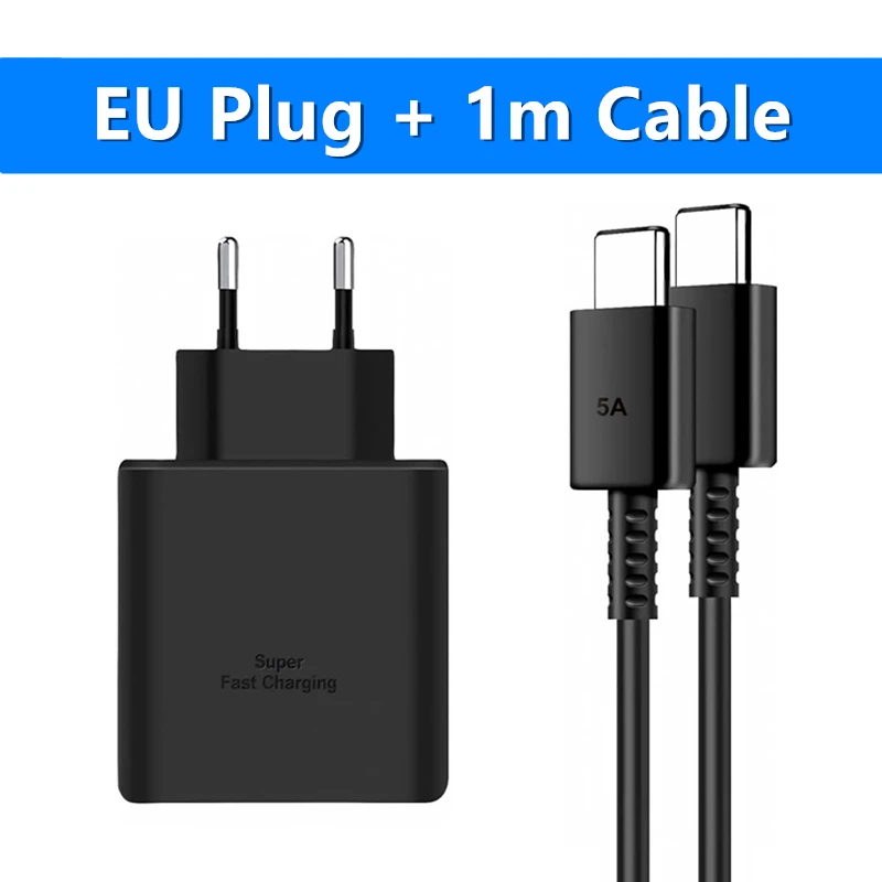 100% Original Samsung 45W 2.0 Super Fast Charger with Type C to Type C Cable (Global Certified Charger) Pd Charger For all Mobile Phone S24+, S8 Ultra, Note20 Ultra,S24 Ultra, Note10 Plus, S22 ultra Galaxy S10 / S10E / S10+