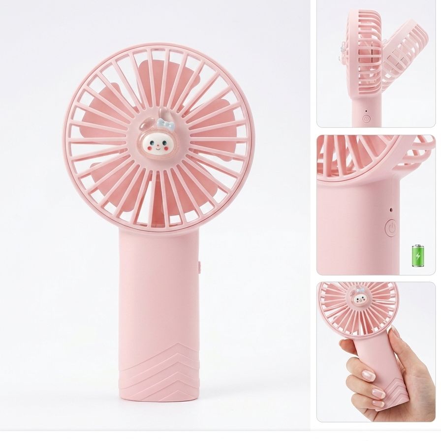 Portable USB Rechargeable Fan with Multiple Speed Settings and LED Light - Multi-Color Options