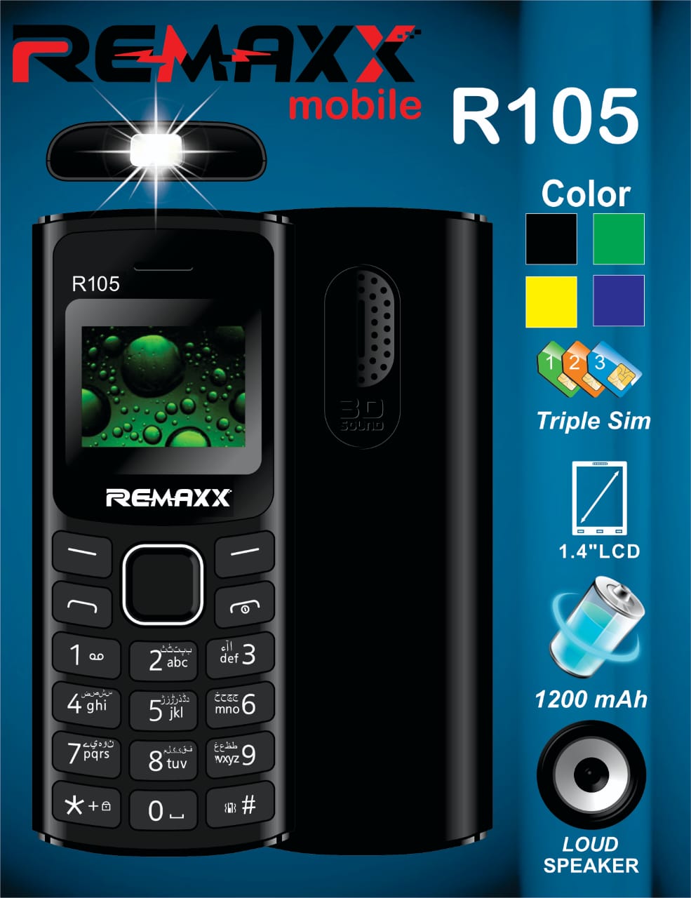 REMAX Mobile R105 1.4 Inch 1200mAh Battery Triple Sim Wireless