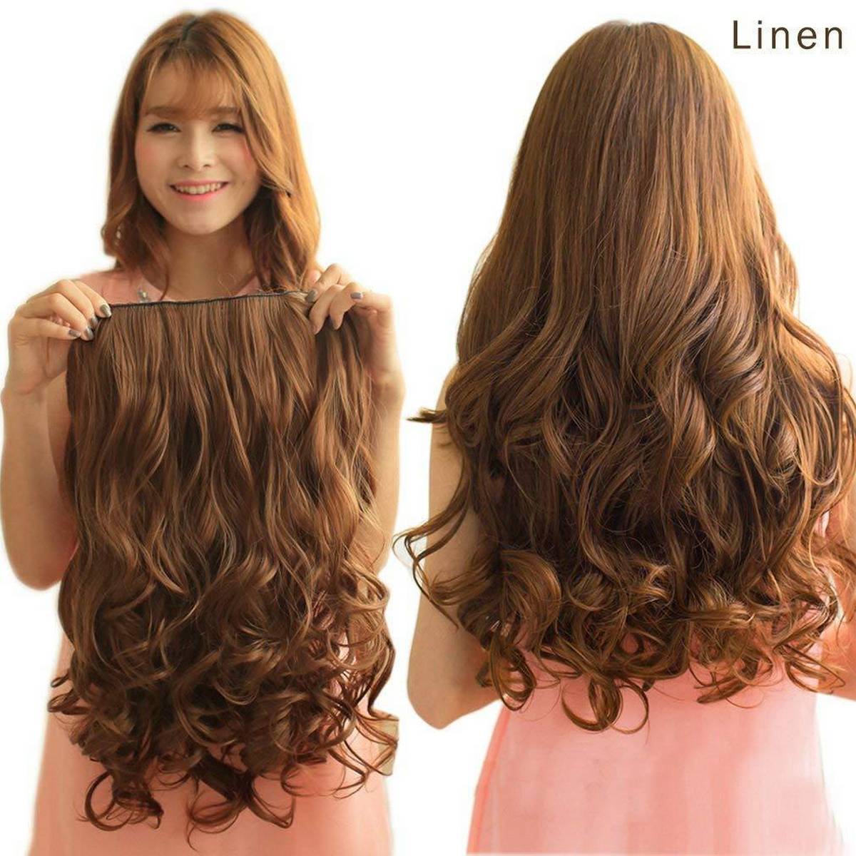 NET WORLD Full Head Curly Wave Clips 2/30  in on Synthetic Hair Extensions Hair pieces for Women 5 Clips