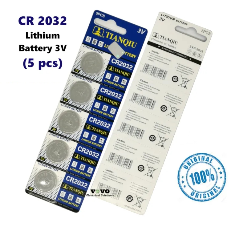 5 Pack Original Tianqiu CR2032 3V Button Cell Coin Batteries for Watches, Computers, and More