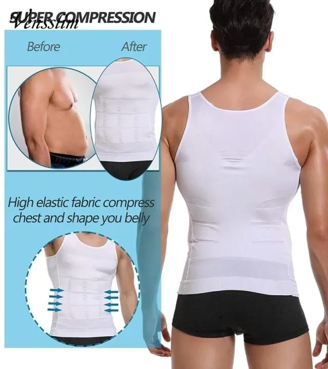 Slim N Lift Body Shaper Vest for Men – Compression Slimming Undershirt for Tummy Control & Back Support – Black/White