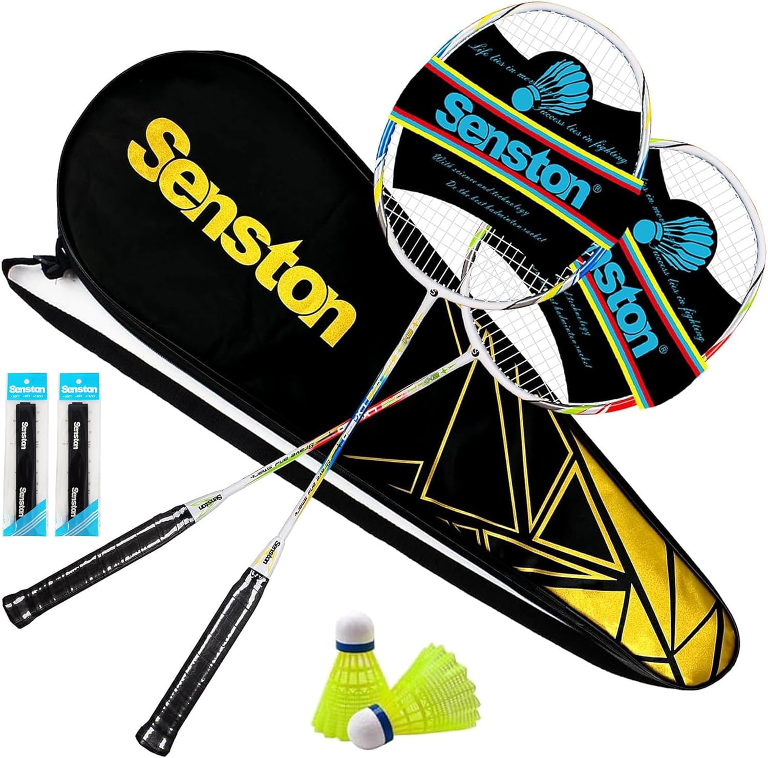 Senston Badminton Rackets Set for 2 Players, Graphite Shaft Badminton Racquets with 1 Badminton Bag, 2 Badminton Shuttlecocks, 2 Racquet Grips