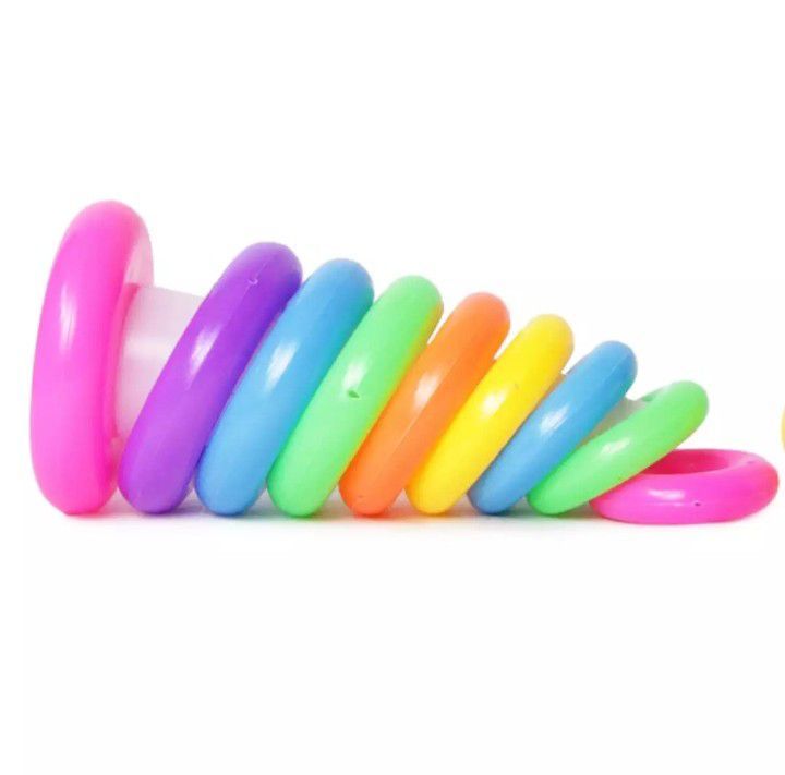 Kids Ring Pile Up Toys 10 Pcs With Happy Emoji Head - Multicolor