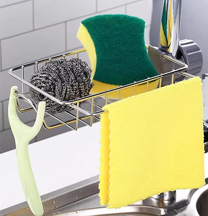 Sponge Holder, Stainless Steel Faucet Storage Rack, Adhesive Sink