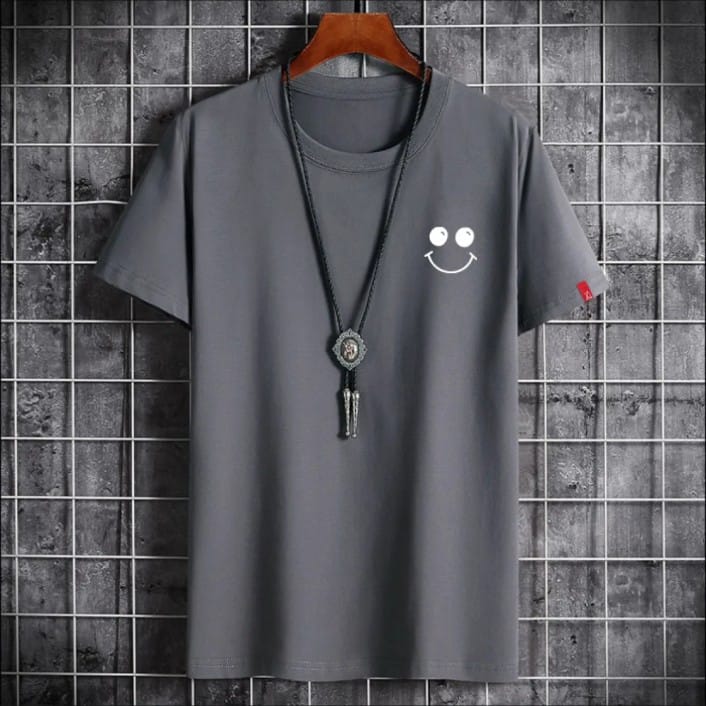 Trendy Theme Tag Smile logo Printed Colored Summer Top Half Sleeve Tee Shirt Round Neck Cotton Trendy T-shirt Casual Tshirt Spring Wear Smart Fit Half Sleeve Tee Shirt For Men And Boys