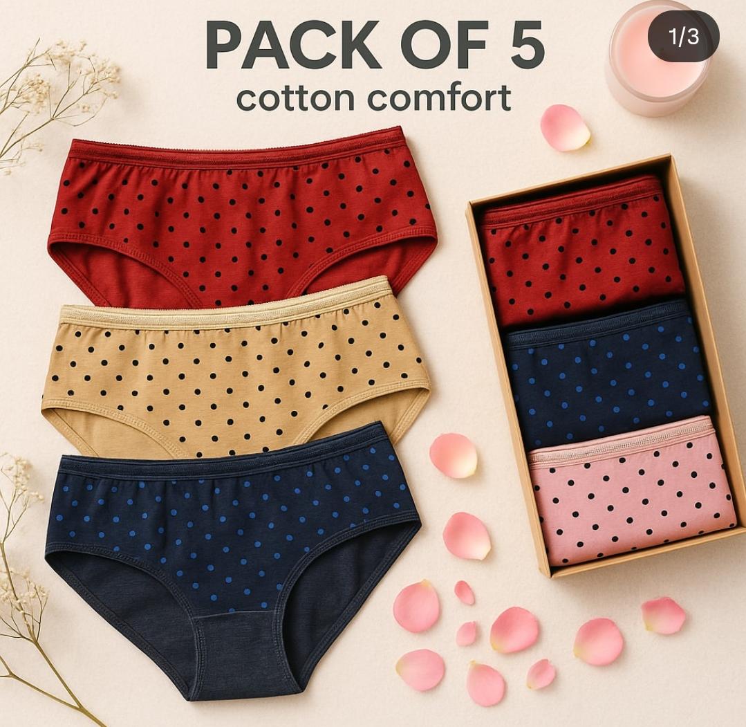 Budget Pack Of 3 & 5 Comfortable Polka Dotted Cotton Brief Women Seamless Underwear Panties,Panties For Women & Girls Multi color Cotton Panties Panty For Girl Panty For Women Ladies Undergarments For women - Non Period Panties