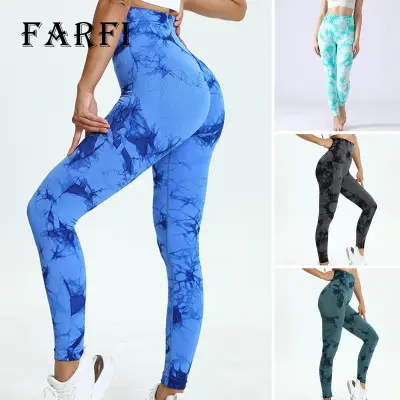 Farfi Women Athletic Leggings Tie-dye Ladies Yoga Short Pants