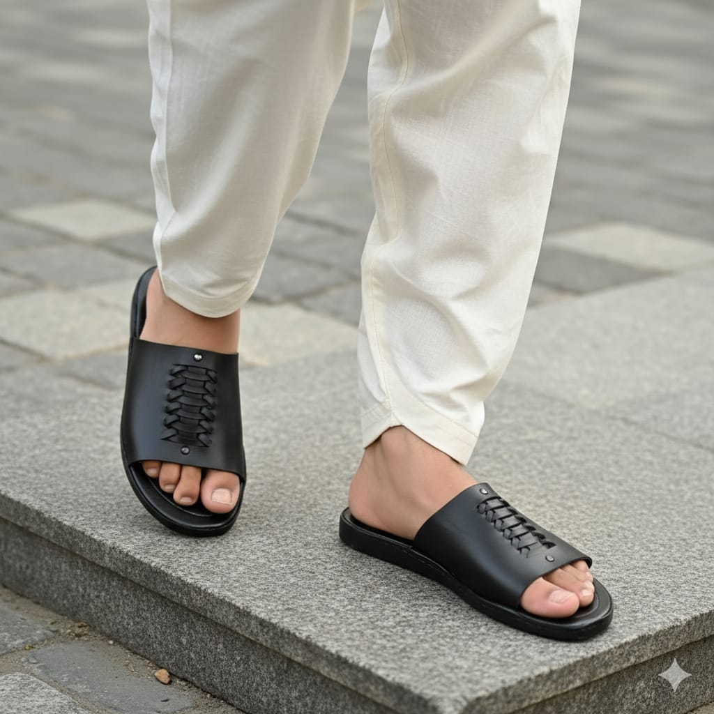 Sandals for Men All Season Sleek Leather Cool Casual & Everyday Styles, Comfortable Lightweight Design for Running, Walking, Gym & Fashion Use, Breathable Material, Available in Matte Black, Maroon, Brown, and Black Colors.