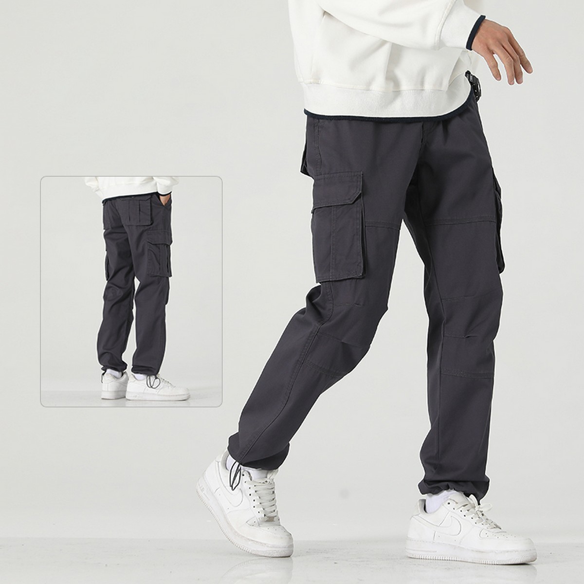 6 Pocket Cargo Trousers in Grey Color 