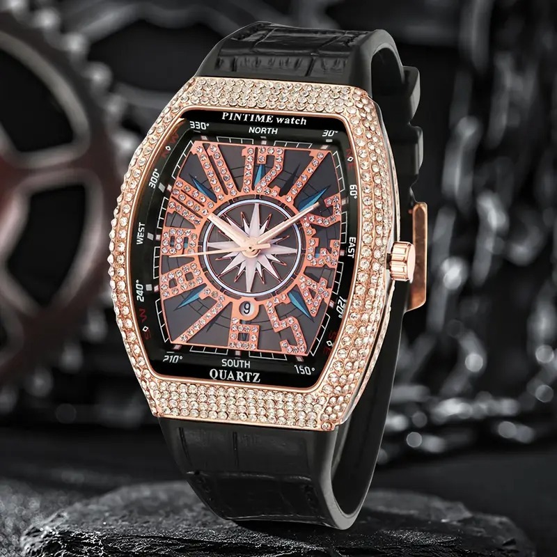 Remu Tech high-end temperament Men's watch, wine barrel shaped artistic design, simple and fashionable business quartz movement watch, suitable for wearing in various occasions, birthday/Valentine's Day gift
