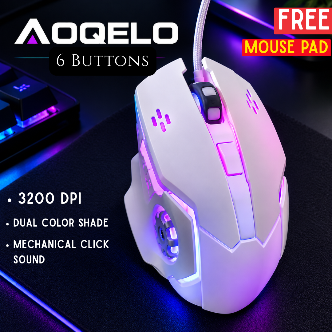 Imported  6-Buttons Wired RGB Gaming Mouse | 4-Level DPI Control | 7-Color Light USB Optical Mouse with Side Buttons & Free Mouse Pad for PC, Laptop & Gaming  & Office Use , Mechanical buttons By Panorama