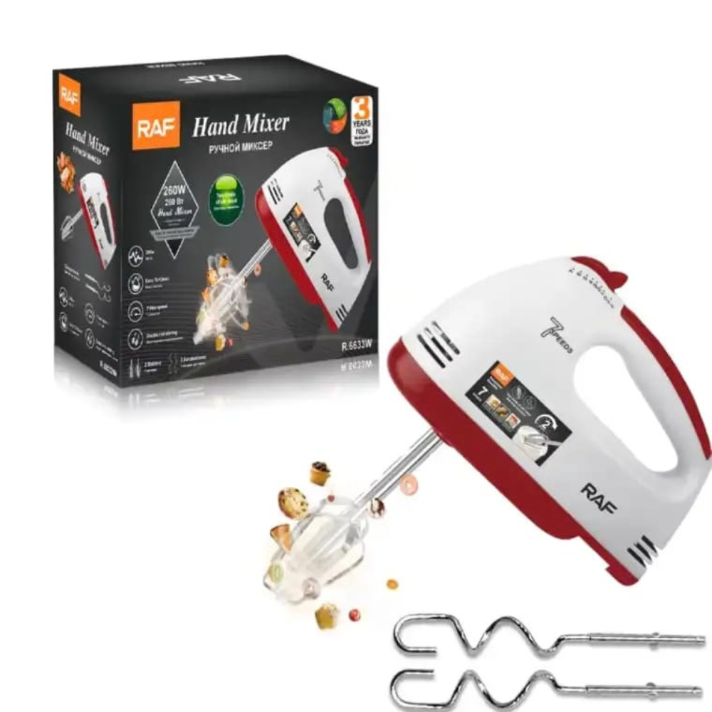 Hand Mixer - Egg Beater - Cream Whipper - Cake baking mixer - RAF/Kenwood Electric Mixer - 260W - 7 Speed - 3 Kind of Stir Head - Best Quality - Easy To Use - Best Quality Home Appliances
