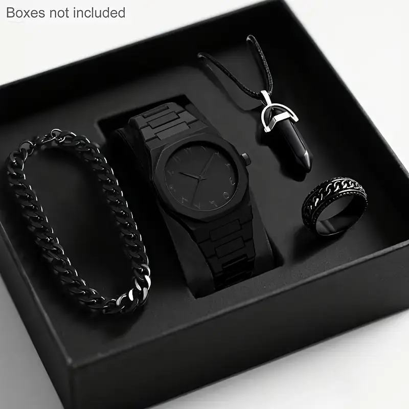 Premium Men’s Luxury steel straps round dial watches hand watch-silver watch- men watches-watch for boys-watch for men-watch for kids-watch for young's-watch for boys + Bracelet + With Chain+Ring -High Quality stylish-branded-watch Best  for Gift