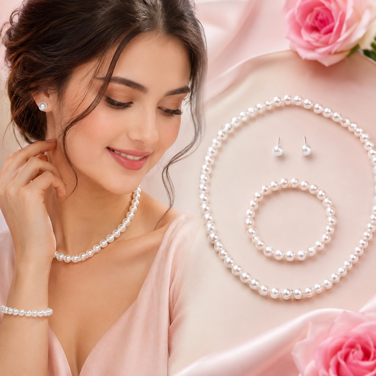 Pack of 03 - Star with the same Shambhala diamond ball white pearl necklace set jewelry Ladies Simple Versatile Ins Love Romantic Chain Gift