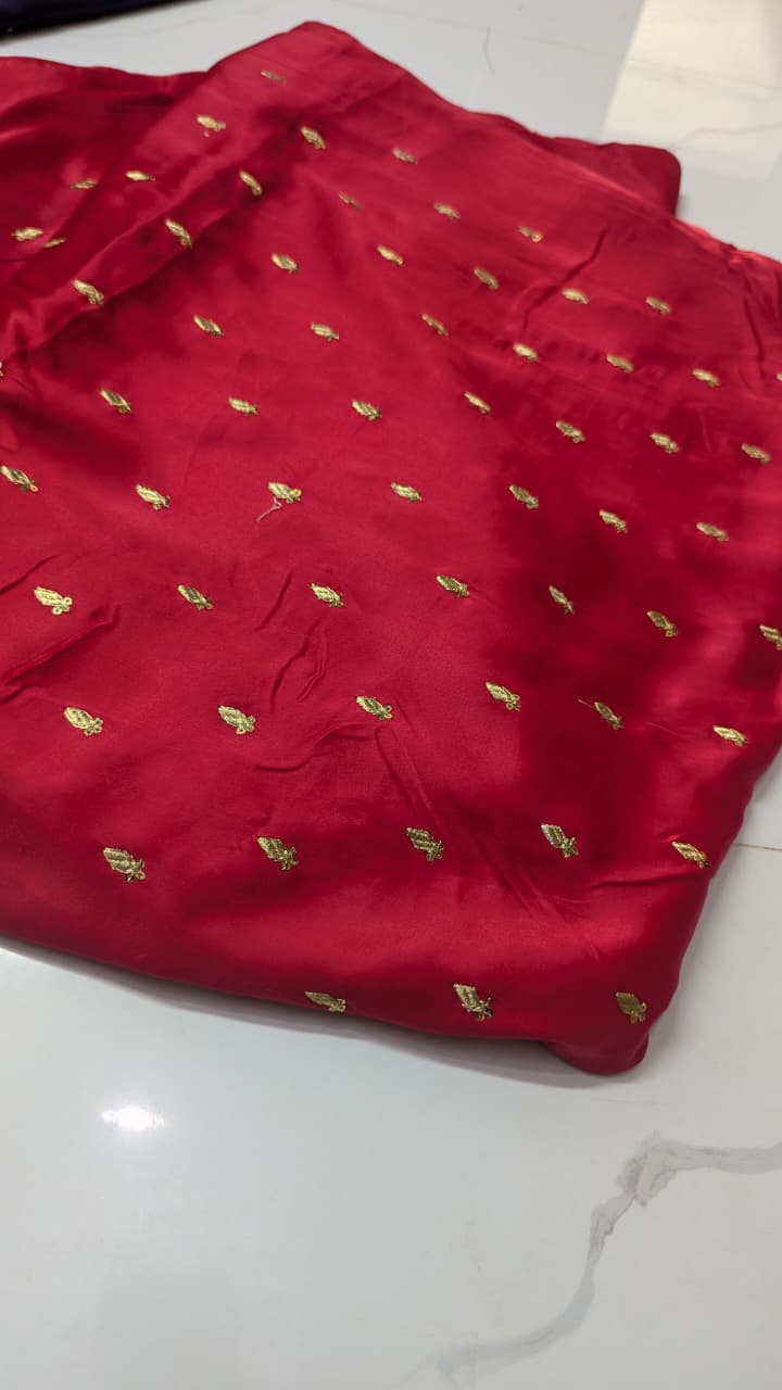 2.5 Yard Premium Unstitched Silk Boti Fabric Red | Gold Embellished Buti Work Dress Material for Women | Elegant Party Wear, Wedding & Festive Suit Fabric