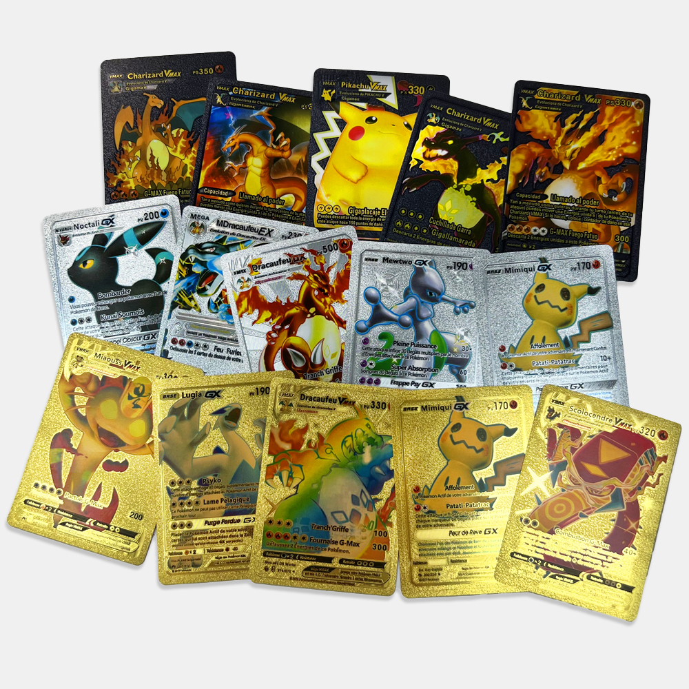 Spain Pokemon Metal Card Spanish VMAX GX SP Charizard Pikachu Golden  Collection V Gold Letters Cards