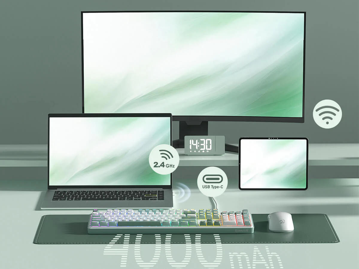 Redragon K761 PRO WYVERN Wireless Gaming Keyboard Green with LCD Control Display Tri-Mode Connectivity with Custom Linear Mint Mambo Switch 21 3e872d775d7e59d94a4c0dc4d969c542