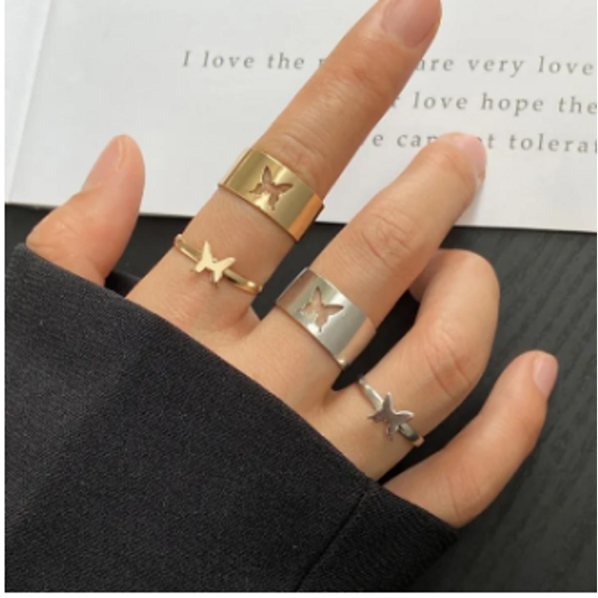 Punk Butterfly Couple Rings For Women Men Golden Silver Color Lover Butterfly Ring  Set Open Ring Engagement Wedding Jewelry
